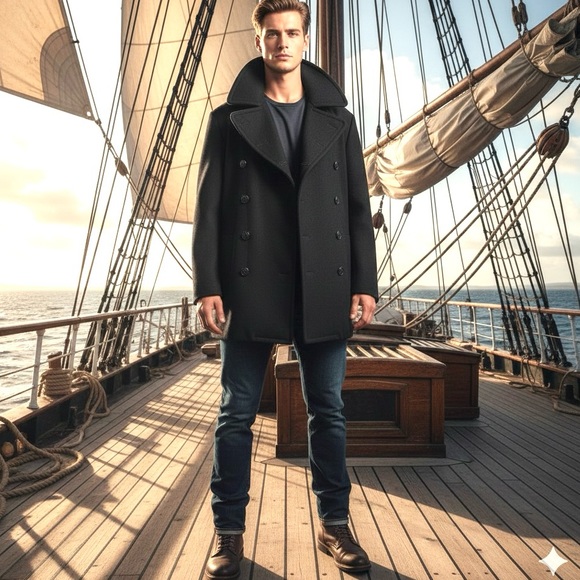 Other - Vintage Canadian Army Navy Custom Tailored Black Peacoat